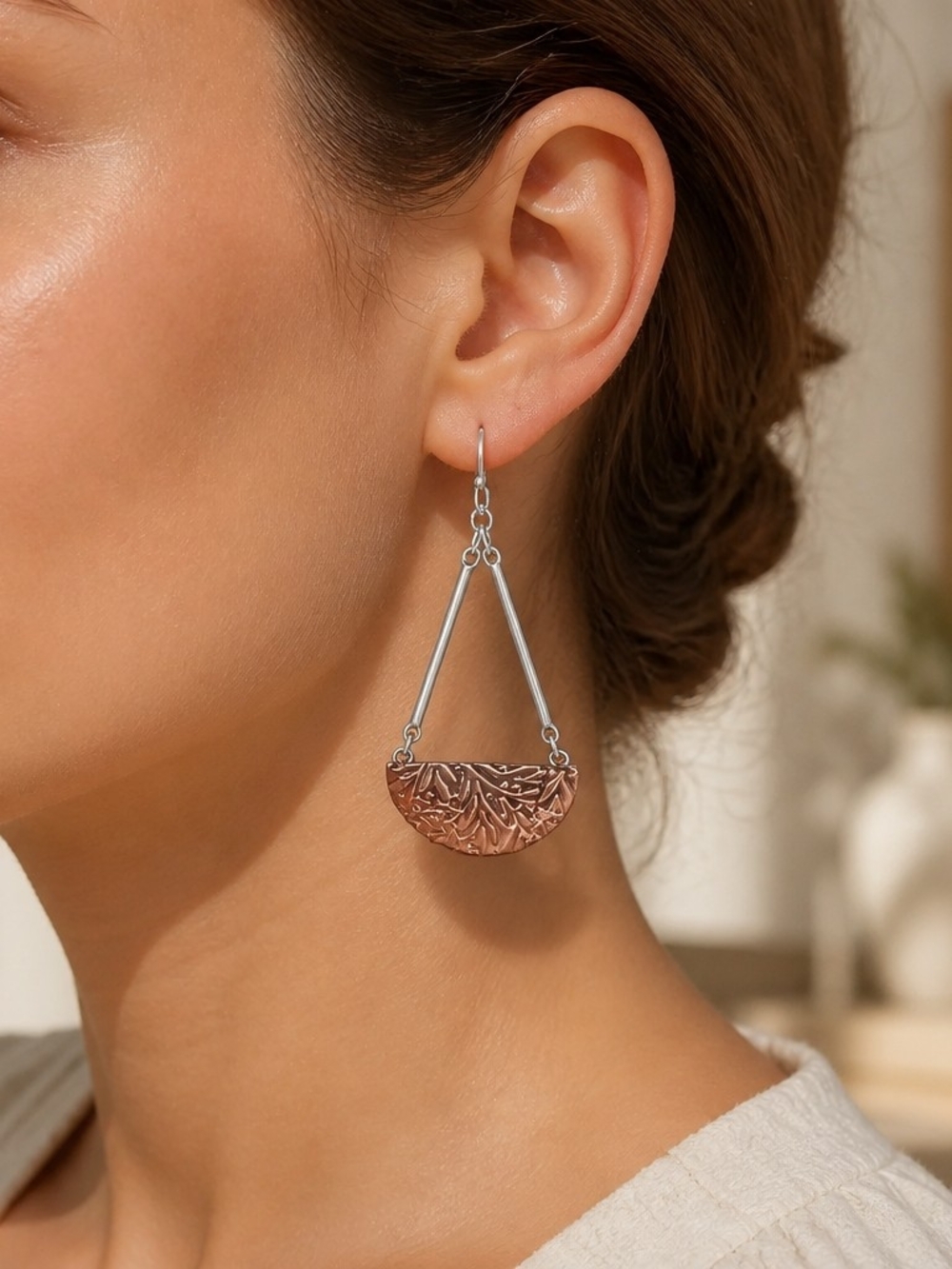 Silver Tone Floral Half-Moon Drop Earrings - Women Jewelry - Picture 1 of 6